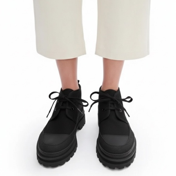 A.P.C Faustine Basse Ankle Boots Size 9 Shoes Lace Up Black Canvas New - Picture 5 of 14